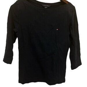 TOMMY HILFIGER Dark Blue Laces Tiny Flower Top - Size Large